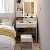 Table de maquillage moderne en panneaux de bois pour chambre d'hôtel intelligente, avec miroir éclairé réglable, amovible, assemblée, petit meuble à bijoux