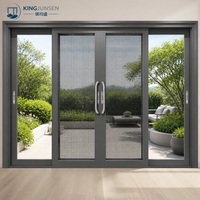 Pintu Geser Patio Partisi Aluminium Modern dengan Jaring Anti Serangga, Kaca Tempered Ganda Eksterior untuk Rumah