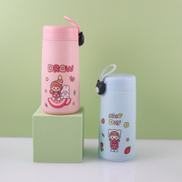 Bouteille d'eau en verre dépoli chat fraise pour enfants fille bouteille de jus de lait de voyage étanche avec couvercle en paille