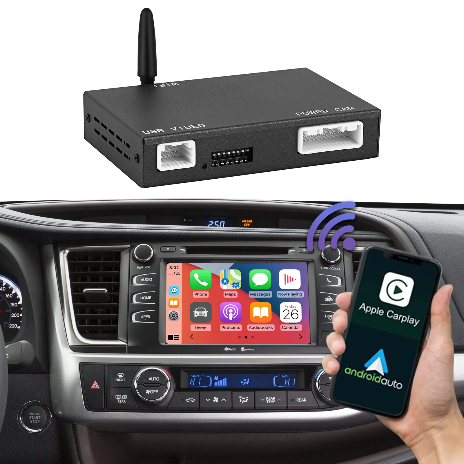 Estrada Top CarPlay Módulo Caixa Adaptador Carplay Sem Fio Sem Fio Android Auto para Toyota com Touch2 Entune2.0 2014-2019 Ano