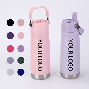 Bouteille d'eau isotherme personnalisée en acier inoxydable pour sport en extérieur, 22 oz et 18 oz, avec couvercle à paille et poignée portable - Product Image 1