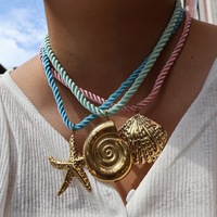 Mode Étanche Style Océan En Acier Inoxydable Pendentif En Nylon Corde Collier Bijoux pour Femmes Cadeaux D'été