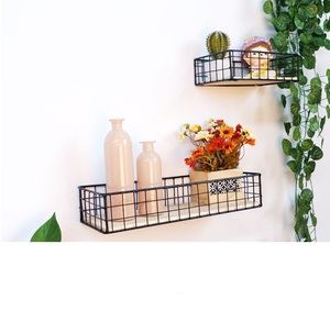 <span class=keywords><strong>Panier</strong></span> mural en métal noir, artisanat en fer de chine, étagère flottante avec MDF, montage mural en fil métallique de forme rectangulaire - Product Image 6