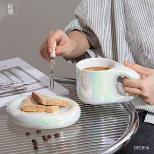 Ensemble de tasses à café en céramique TaoDongCeramic, finition perlée, tasse et soucoupe en céramique, blanc, rose, jaune, durable, pour usage domestique, DB1896 - Product Image 4