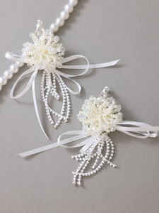 Boucles d'oreilles NianCan élégantes pour mariée, avec nœud et pompon en perles blanches, polyvalentes pour robe <span class=keywords><strong>de</strong></span> mariée, fête <span class=keywords><strong>de</strong></span> mariage, cadeaux <span class=keywords><strong>de</strong></span> fête des Mères - Product Image 1