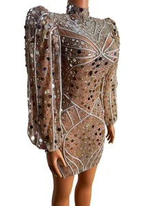Дизайнерское пикантное прозрачное вечернее платье с зеркальными блестками для дня рождения, женское платье с пышными рукавами для свадебной вечеринки для женщин