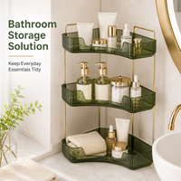 Étagère d'angle à trois niveaux en plastique transparent pour rangement, idéale pour salle de bain, cuisine, comptoir, chambre et usage domestique quotidien