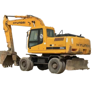 Excavatrice sur pneus Hyundai 210W d'occasion de haute qualité, 21 tonnes, avec attache rapide, brise-roche et tarière, certifiée CE, Daewoo - Product Image 1