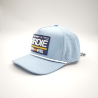 Casquette de sport personnalisée en polyester/coton à 5 panneaux, broderie main Dobby, logo patch léopard/fruits, réglable avec cordon, découpe laser