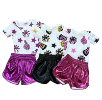 T-shirt à manches courtes pour petites filles avec imprimé Cheer et short en cuir brillant, 2 pièces, vêtements d'été