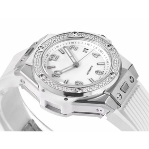 Reloj mecánico automático de lujo para hombre y mujer, correa de silicona blanca, bisel con diamantes de imitación, reloj de pulsera deportivo de acero inoxidable a la moda - Product Image 3
