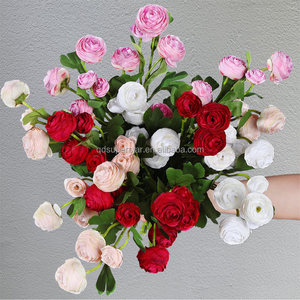 ดอกไม้ประดิษฐ์ E-1100 ขายส่ง แบบ 3 หัว ดอกบัวและดอกกุหลาบผ้าไหมประดิษฐ์ สำหรับตกแต่ง - Product Image 2