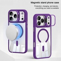 Coque T011 pour iPhone 11 12 13 14 15 16 17 18 Pro Max Plus Air 16E avec béquille pour appareil photo, étui transparent en PC magnétique