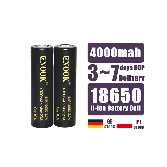 Enook Rechargeable 18650 LiFePO4 Battery Cell 4000mAh 3C/5C/12A 3.7V/4.2V High Performance 1200 Cycles Cylindrical Batteries
