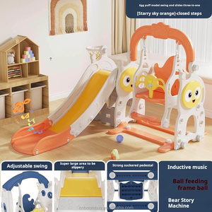 Ensemble toboggan et balançoire 3 en 1 pour enfants, aire de jeux intérieure pour tout-petits avec panier de basket et musique interactive - Product Image 1