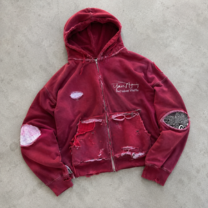 Sudadera con capucha <span class=keywords><strong>de</strong></span> algodón térmico tipo waffle <span class=keywords><strong>de</strong></span> lujo para <span class=keywords><strong>hombre</strong></span>, estilo streetwear, corte holgado, vintage, con cremallera y efecto desgastado. - Product Image 2