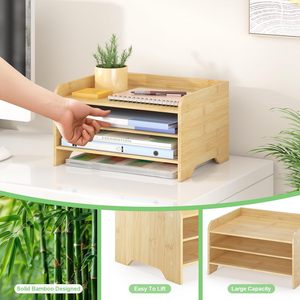 <b>Desktop</b> <b>Shelf</b> Bamboo Wood 13.19x10.04x7.48 Inch 4 Tier Storage Organizer Office Desk Organizer - Product Image 5