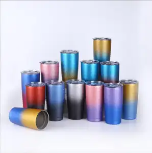 Cangkir Tumbler Glitter vakum baja tahan karat kosong pemasok Mug Sublimasi Transfer panas terisolasi dinding ganda 20oz 600ml