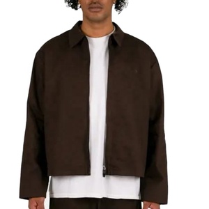 Chaqueta de trabajador de algodón vintage de gran tamaño con cremallera completa bordada de diseño personalizado para hombre - Product Image 1