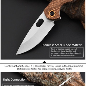 มีดพับ EDC ด้ามไม้แท้สั่งทำพิเศษ ใบมีดสแตนเลส สลักโลโก้ด้วยเลเซอร์ HK FB084 OEM สำหรับล่าสัตว์ - Product Image 6