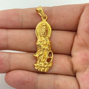 Yunnique Geometric Design Guanyin Pendant Gold Steel Color Themed Charm with <b>Chain</b> Option for Gift Fashion Jewelry - Product Image 3