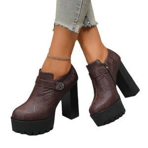 Thick Sole Deep Mouth Professional Flats Plus Size Autumn Fashion Women's Thick Heel Side Zipper High Heels - Product Image 5