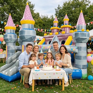Château <span class=keywords><strong>gonflable</strong></span> médiéval personnalisé avec double toboggan, château de saut en PVC pour enfants, idéal pour les fêtes et la location commerciale - Product Image 2