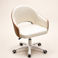 Chaise de salle à manger pivotante à dossier moyen en cuir PU avec roulettes - Chaise de bureau et de maquillage réglable (Bleu)