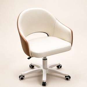 Chaise de salle à manger pivotante à dossier moyen en cuir PU avec roulettes - Chaise de bureau et de maquillage réglable (Bleu) - Product Image 5
