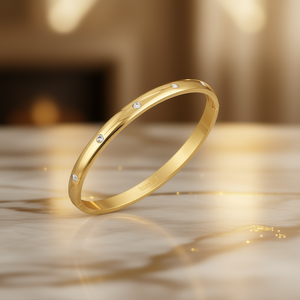 Gold Plated Stainless Steel <b>Bangle</b> <b>Bracelet</b> 6Mm Width Crystal Bezel Setting Minimalist Unisex Everyday Wear Jewelry - Product Image 2