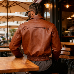 Chaqueta Bomber de Cuero Vacuno Auténtico para Hombre, Estilo Urbano de Alta Calidad, con Cuello Camisero, Bordado de Letras, Estilo Vintage, Cierre Grueso - Product Image 3