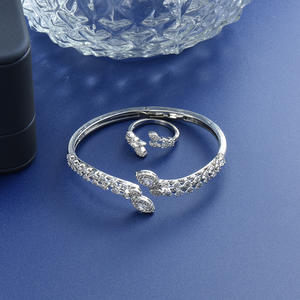 Merek Fashion Dubai perhiasan 2 buah gelang terbuka dapat disesuaikan wanita kubik zirkonia perhiasan pesta pernikahan S-113 - Product Image 2