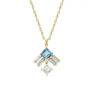 hypoallergenic real yellow gold/rhodium plating 925 silver women cubic zirconia simple necklace jewelry