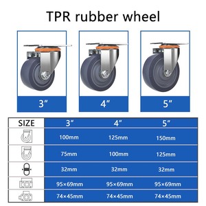Hochbelastbare Schwenkrollen 3-5 Zoll TPR-Gummi Vollständige Verriegelungsbremse Grauer Kunststoffkern Lenkrollen 12mm Achse Hart - Product Image 2