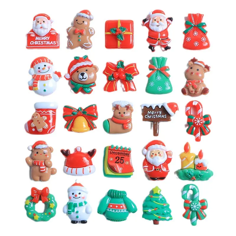 Hot selling cartoon Christmas decoration elk flat back resin handicraft handcrafted charm DIY cute snowman small bell