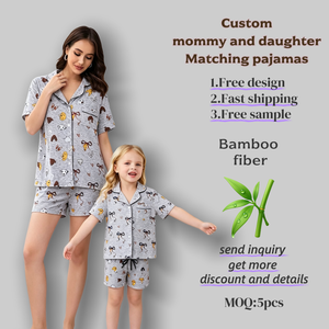 Set Pigiama Coordinato Mamma e Figlia <span class=keywords><strong>in</strong></span> Bambù Personalizzato, Leggero e a Maniche Corte per la <span class=keywords><strong>Vita</strong></span> Quotidiana - Product Image 3