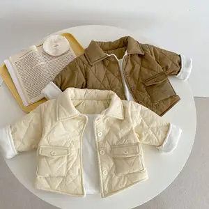 2023 신생아 아기 유아 소녀 턴 다운 칼라 두꺼운 베이지 녹색 코트 야외 착용