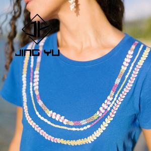 T-shirt personnalisé à transfert thermique d'été, col rond, ample, 100% coton, imprimé hawaïen - Product Image 4