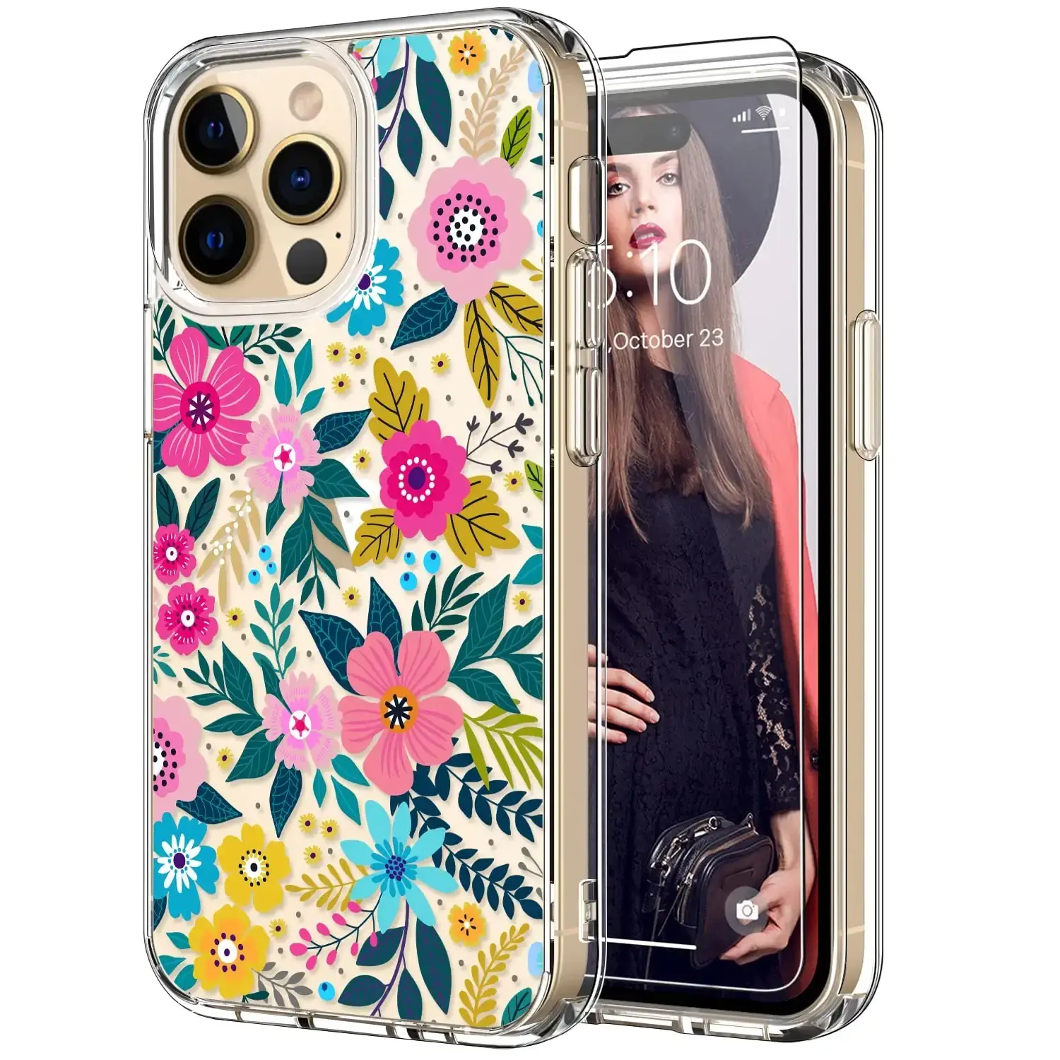 Neues Design Displays chutz folie Slim Fit Kristall klare Abdeckung für Mädchen Frauen Langlebige Schutzhülle für iPhone 14 Floral