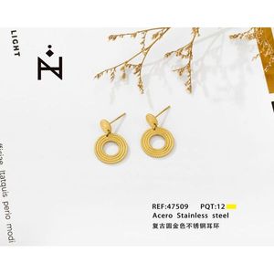 Orecchini a Perno Vintage Rotondi in Acciaio Inossidabile Dorato, Gioielli alla Moda - Product Image 3