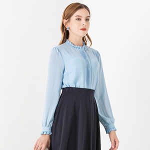 Damen Frühling Herbst Frühling Sommer Chiffon Langarm Stehkragen Einfarbig Polyester Anti-Pilling Business Casual Bluse - Product Image 4