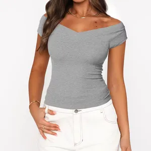 Fornecedores por atacado de roupas sexy Y2k femininas vintage top cropped off the shoulder com estampa de camisetas