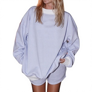 Sudadera de punto para mujer, personalizable, de invierno, extragrande, con estampado de rayas, cuello simulado, hombros caídos, de poliéster/algodón - Product Image 6