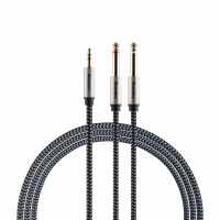 Câble audio Koadac 3,5 mm mâle vers double 6,5 mm mâle, connecteurs plaqués or, coque en alliage d'aluminium, gaine en PVC pour haut-parleurs et microphones