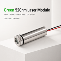 Module laser vert ZhonNa 520nm 1mW, ligne croisée, DC3-5V, lentille en verre focalisable, qualité industrielle, accessoires optiques personnalisés LD