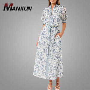 New Arrival Flower Print <strong>Maxi</strong> <strong>Dresses</strong> Women Short Sleeve Pockets Causal <strong>Dress</strong> Front Button Ruffle Belt <strong>Dresses</strong> <strong>Online</strong> - Product Image 1