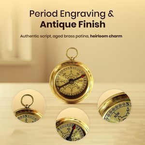 ALFA NAUTICAL <b>Vintage</b> Brass <b>Compass</b> 2-Inch Diameter Portable Pocket Style with Hanging Ring for Hiking & Navigation - Product Image 3