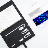 Carnet de notes A5 avec logo personnalisé agenda en cuir de PU avec batterie externe et chargeur sans fil reliure à fil à couverture rigide
