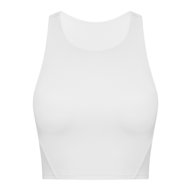 Popular Round Neck Yoga Vest with Chest Pad Naked Feel Tight High Stretch Sports Workout Top Women