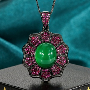 Ensemble de bijoux vintage en cuivre écologique de gros, haut de gamme, avec collier et boucles d'oreilles imitation jade vert 10*12mm pour femmes - Product Image 5
